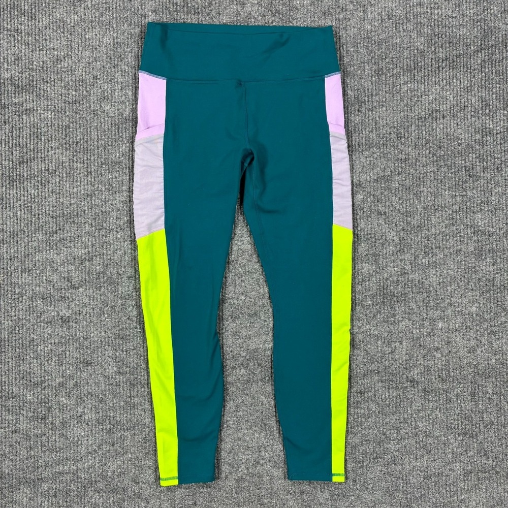 Fabletics Leggings Womens W28" Teal Neon Colorblock Athletic Workout Pants